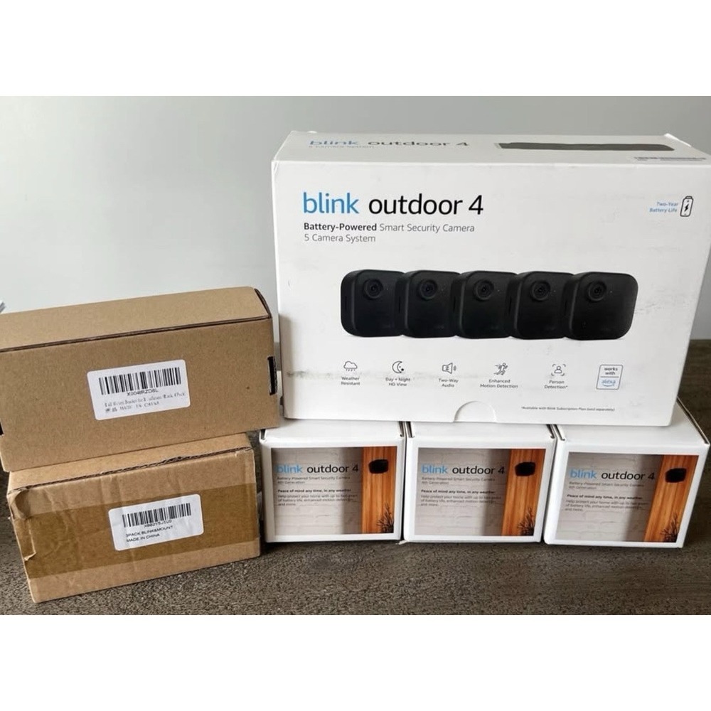 NEW Blink Outdoor 4 Smart Security 5 Camera System + 3 Add On Cameras + Brackets